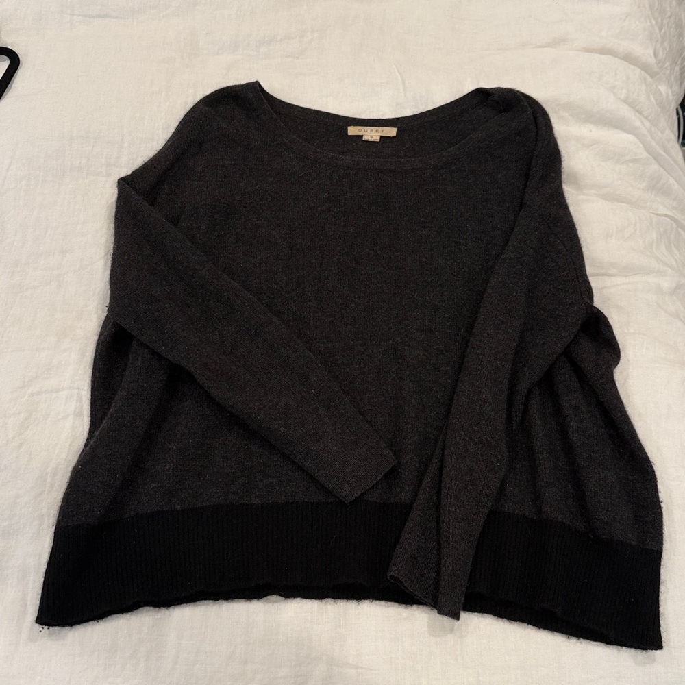 Dark Gray Cashmere Sweater with Black Hem